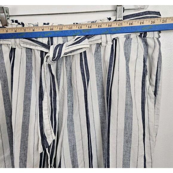 ANA Womens 2X White Blue Striped Linen Blend Wide Leg Crop Pants Belt Pull On - Picture 4 of 13